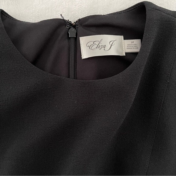 Eliza J Black Cap Sleeve Fit and Flare Tiered Flounce Hem Sheath Dress, Size 2P - Picture 12 of 13